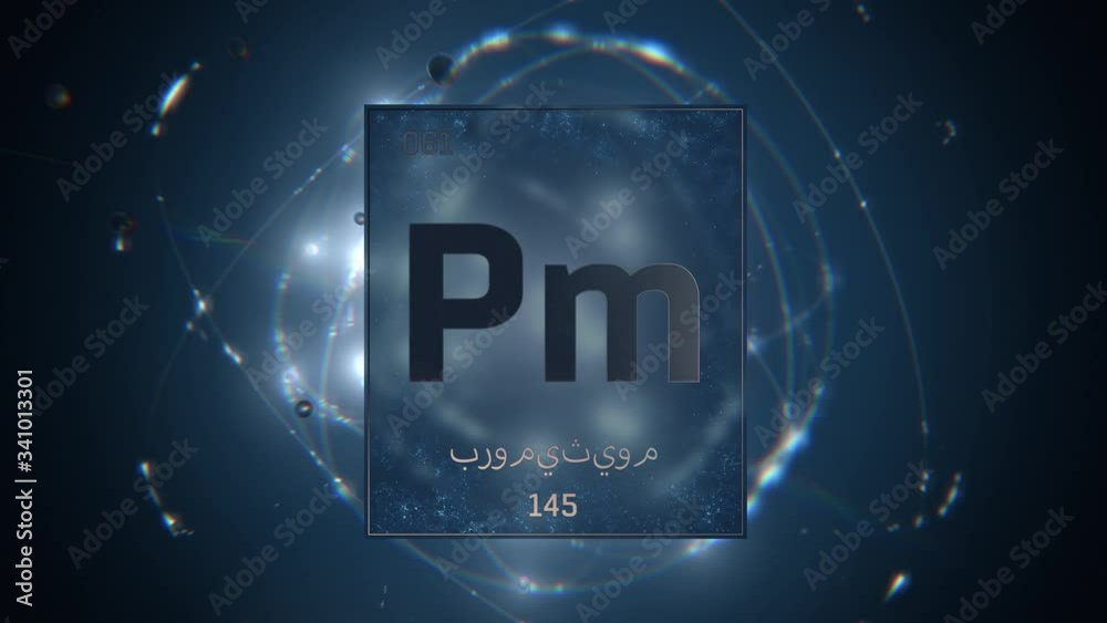 Promethium as Element 61 of the Periodic Table. Seamlessly looping 3D ...