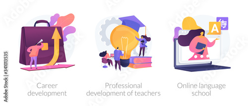 Successful career path abstract concept vector illustration set. Career development  professional development of teachers  online language school  job responsibility  conference abstract metaphor.