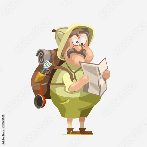retro male explorer on white
