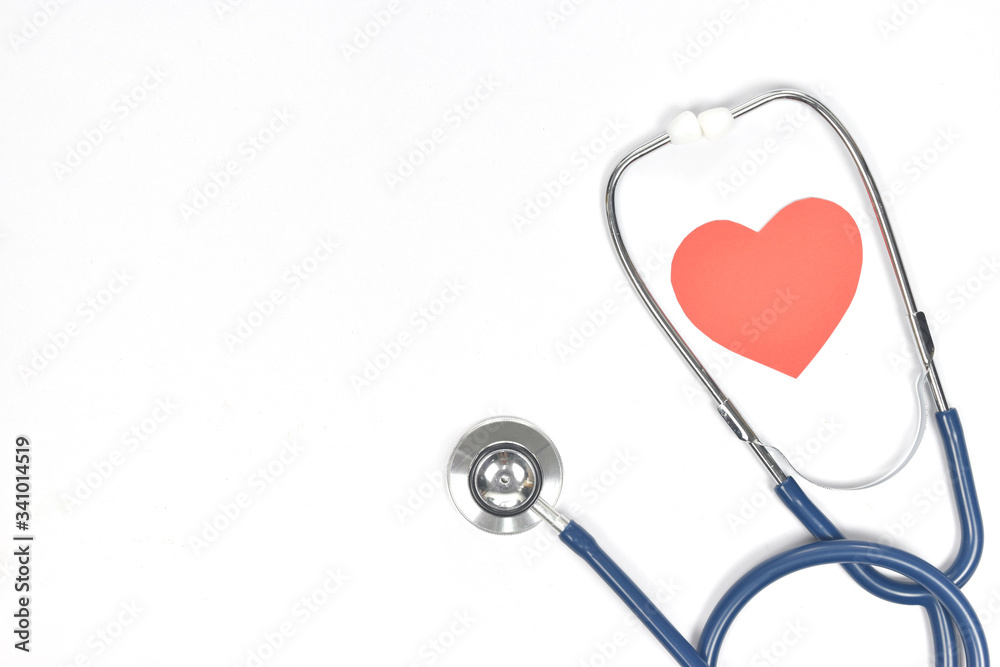 Stethoscope with heart for medical check-up on white background. Stethoscope with heart for medical check-up on white background.