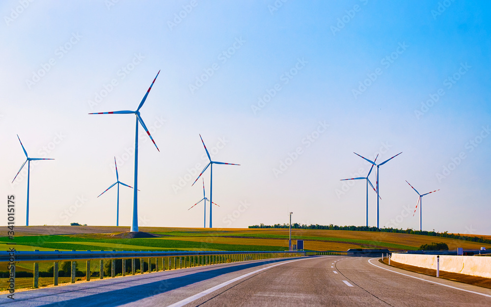 Wind mills and highway road at South Moravia reflex