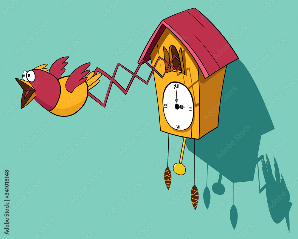 Funny Cartoon Wooden Cuckoo Clock Stock Vector Adobe Stock