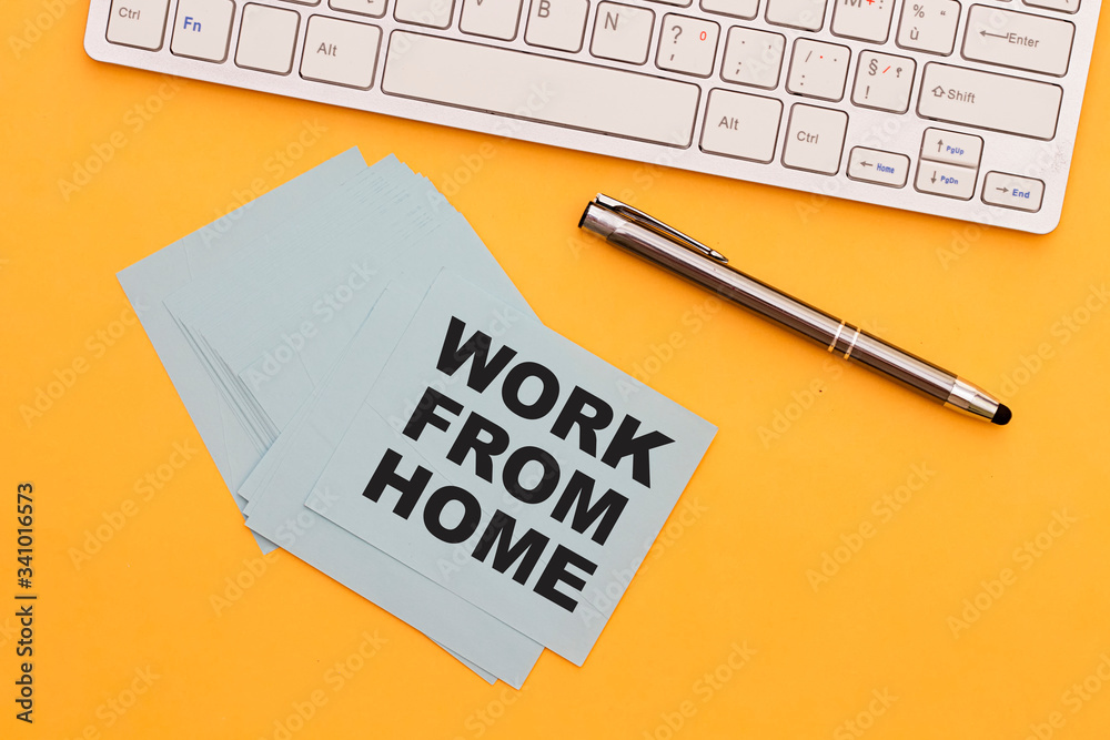 work from home on blue sticky note work from home on blue sticky note