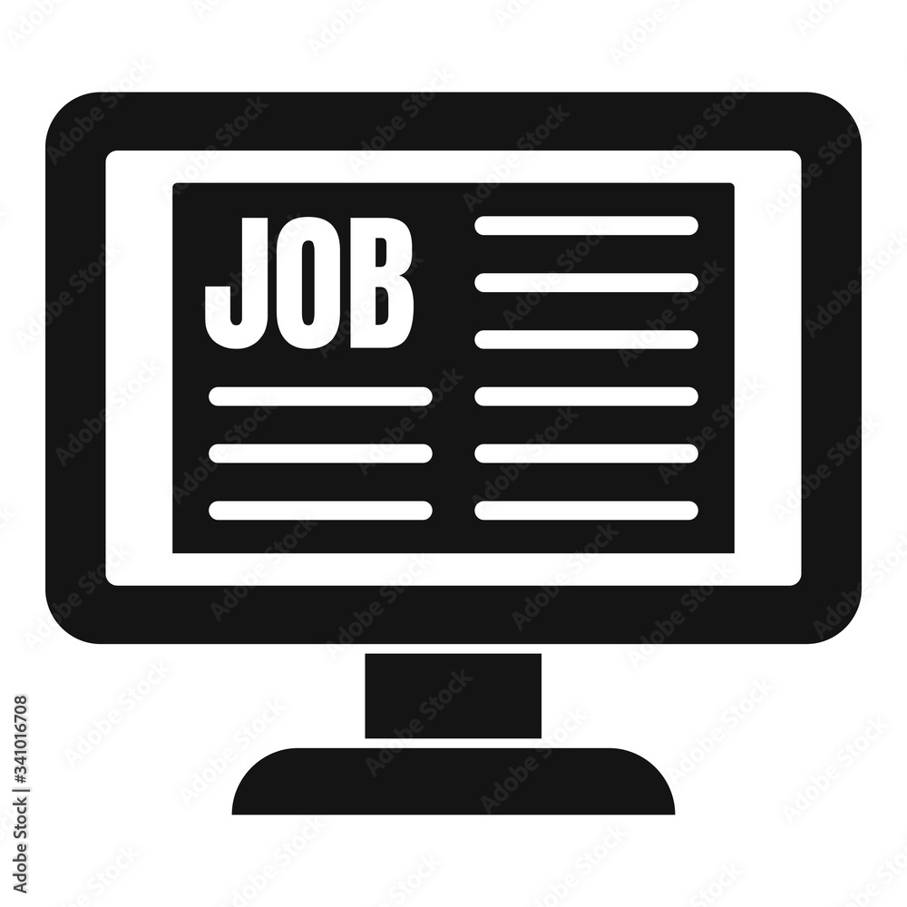 Computer job search icon. Simple illustration of computer job search vector icon for web design isolated on white background Computer job search icon. Simple illustration of computer job search vector icon for web design isolated on white background