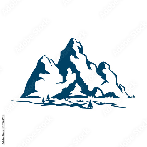 Illustration of a mountain range and trees near it