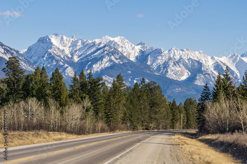 Highway to rocky mountains and blue sky East Kootenay british columbia canada.