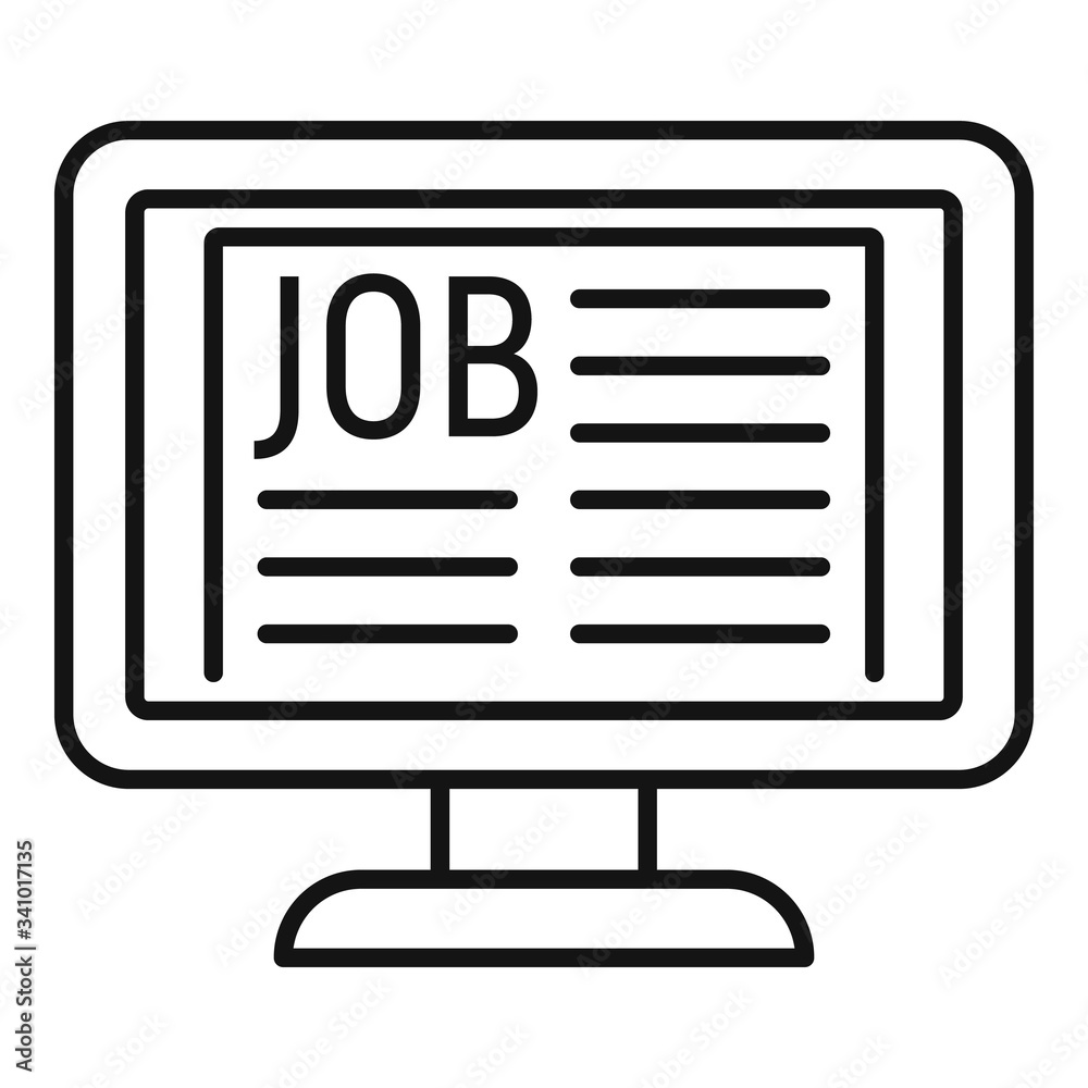 Computer job search icon. Outline computer job search vector icon for web design isolated on white background Computer job search icon. Outline computer job search vector icon for web design isolated on white background