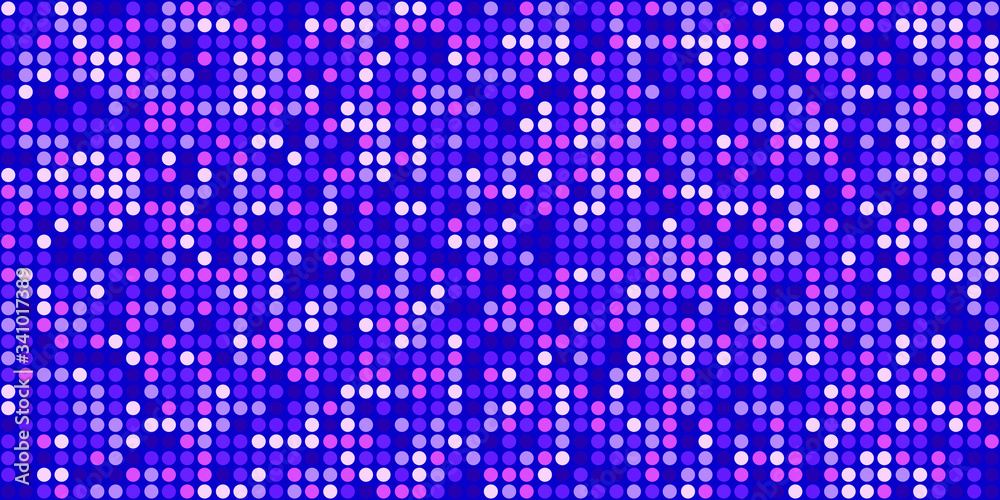 blue, purple and white circles on blue background. Small circles  as particles evenly to each other. Bright colours. Background for posters, banners, business cards, videos, sites and blogs.