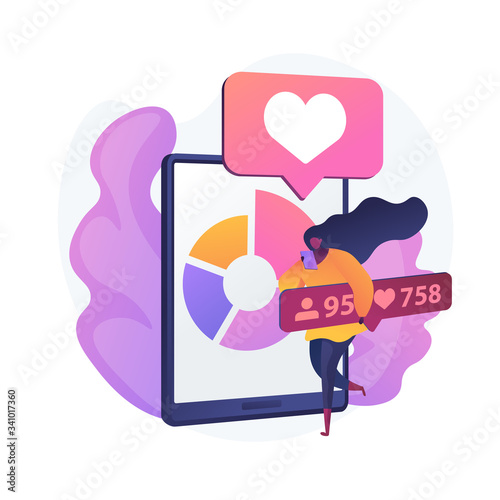 Social media blogging marketing. Smartphone app design development. Online network influencer character. Internet commercial, follower, likes attracting. Vector isolated concept metaphor illustration
