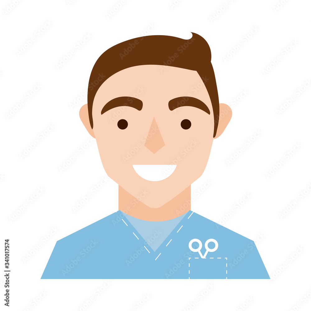 doctor with scissors character flat style icon