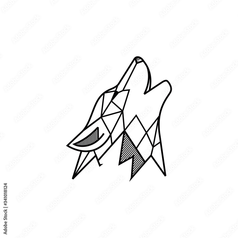 wolf logo vector line art monocrome - obrazy, fototapety, plakaty 