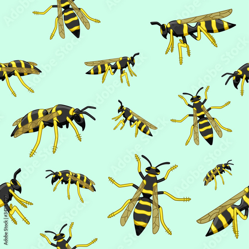 Wasps seamless pattern on blue background vector illustration