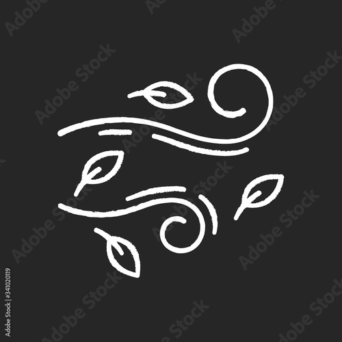 Windy weather chalk white icon on black background