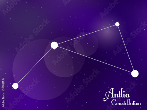 Antlia constellation. Starry night sky. Cluster of stars, galaxy. Deep space. Vector illustration