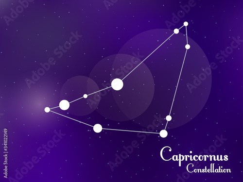 Capricornus constellation. Starry night sky. Cluster of stars, galaxy. Deep space. Vector illustration