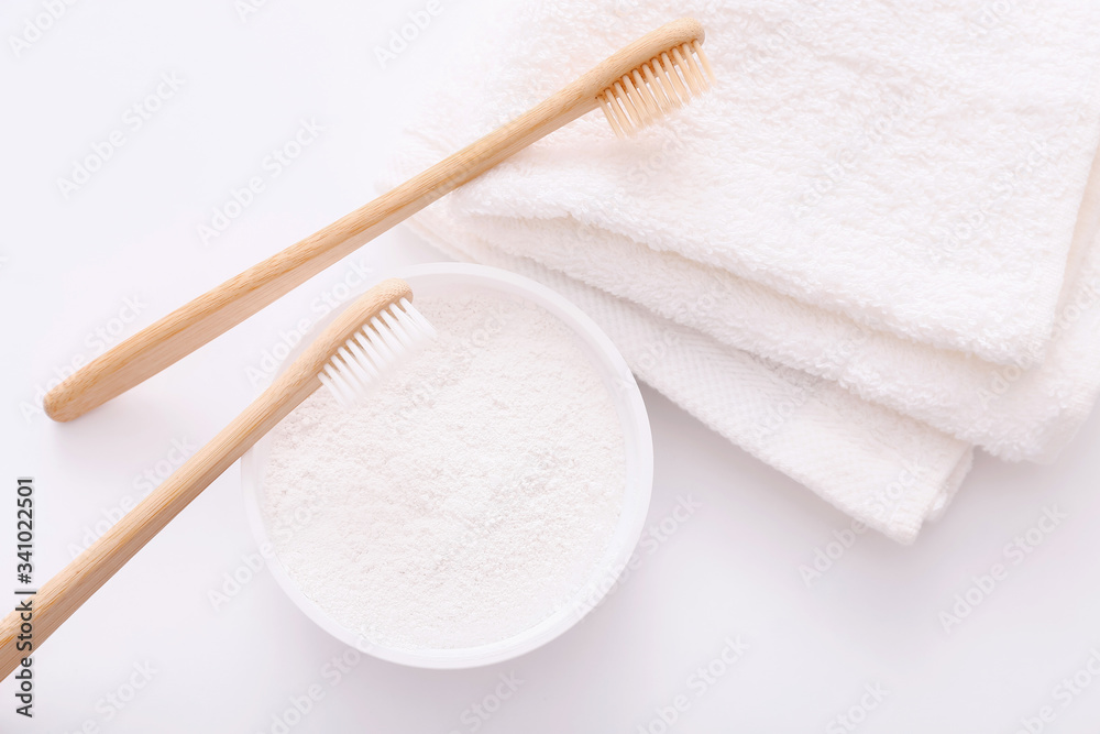 Wooden teeth brushes on white backgroud. Zero waste concept Wooden teeth brushes on white backgroud. Zero waste concept