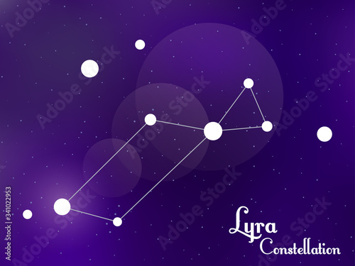 Lyra constellation. Starry night sky. Cluster of stars, galaxy. Deep space. Vector illustration