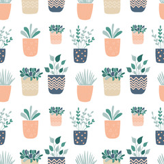 Keuken achterwand Planten in pot patronen Handgetekende planten in pot vector  © liliia_sinhina