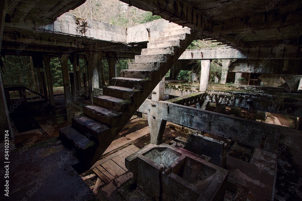stairway in postapocalyptic abandoned house stairway in postapocalyptic abandoned house