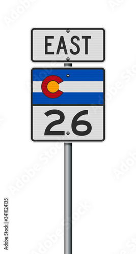 Vector illustration of the Colorado State Highway road sign on metallic post