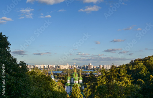 View to the Vydubychi monastery and Left-Bank of the Dnipro river from the View from the Kyiv Botanical Garden