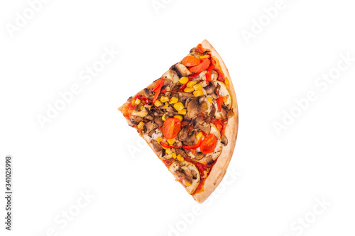 Wallpaper Mural A quarter of a pizza isolated on white background with clipping path, top view. Italian pizza with mushrooms, corn, cherry tomatos, courgettes and bell peppers or Veggie Vegetarian pizza Torontodigital.ca