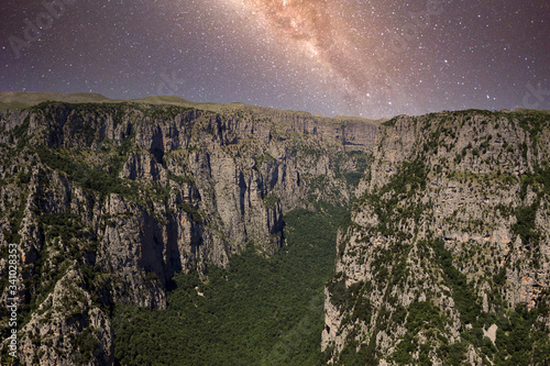 Vikos Gorge at night landscape Greece photo