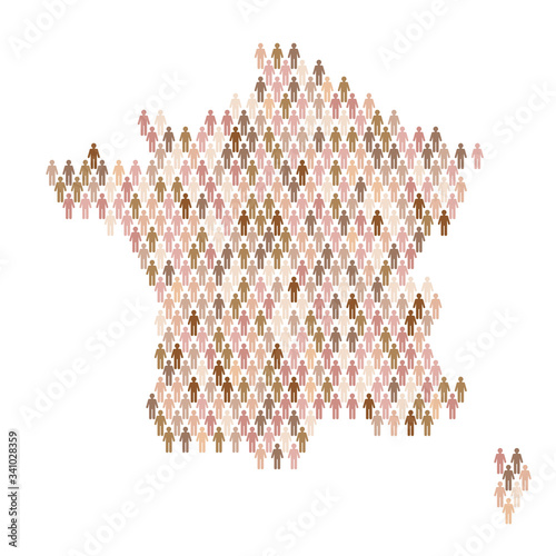France population infographic. Map made from stick figure people