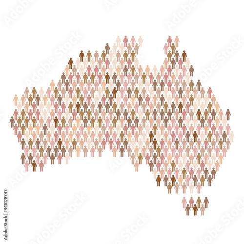 Australia population infographic. Map made from stick figure people