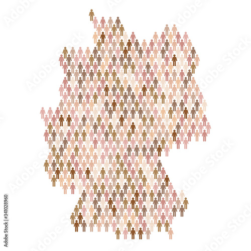 Germany population infographic. Map made from stick figure people