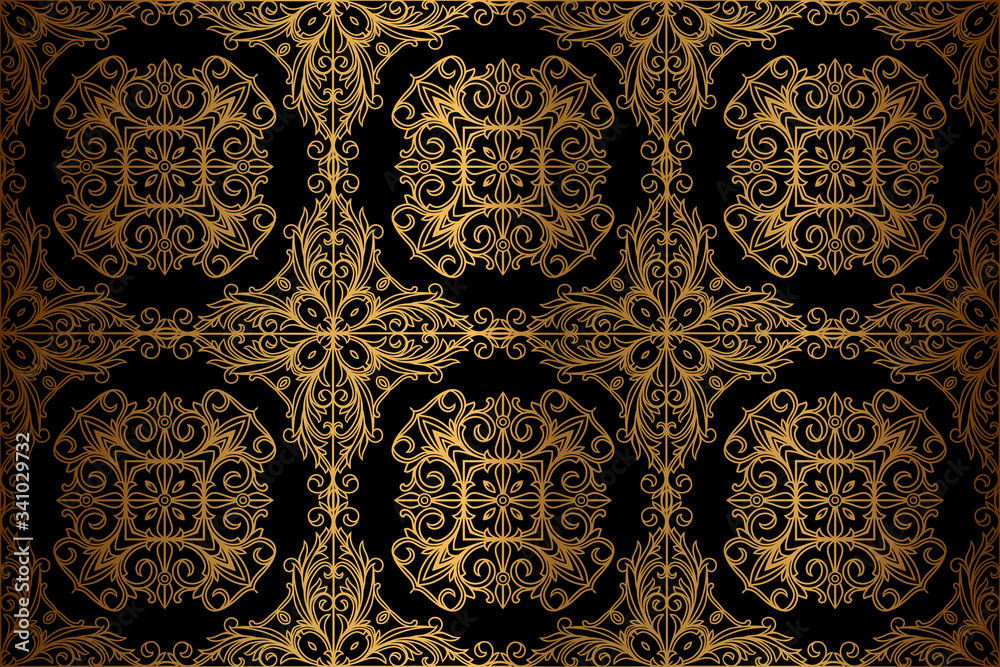 Golden vintage ornate decorative seamless pattern