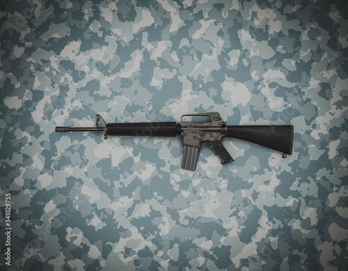 American caliber 5.56 mm rifle on camouflage background