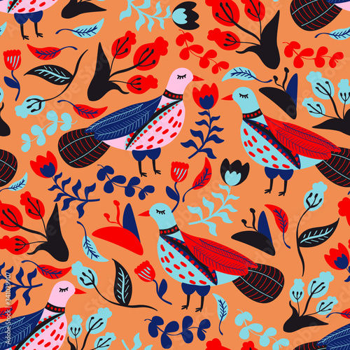 Pigeon, birds, animal, botanical vector seamless pattern. Concept for wallpaper, wrapping paper, cards 