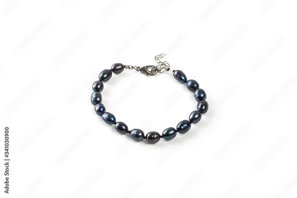 Black pearl bracelet on a white background isolate Black pearl bracelet on a white background isolate