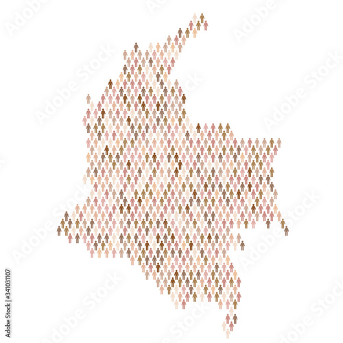 Colombia population infographic. Map made from stick figure people