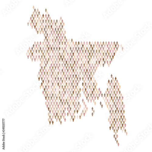 Bangladesh population infographic. Map made from stick figure people