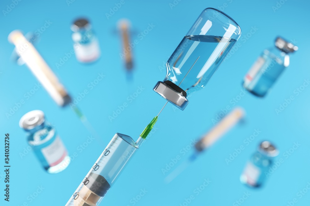 Injection dose Coronavirus vaccine. A syringe with a needle, and bottle with a vaccine. Coronavirus vaccination. Injection, COVID 19 Coronavirus Antidote. 3D Illustration Injection dose Coronavirus vaccine. A syringe with a needle, and bottle with a vaccine. Coronavirus vaccination. Injection, COVID 19 Coronavirus Antidote. 3D Illustration