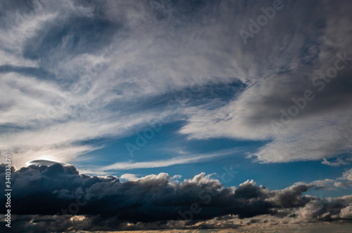 Dark storm clouds on the sky background 