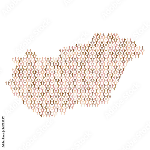 Hungary population infographic. Map made from stick figure people