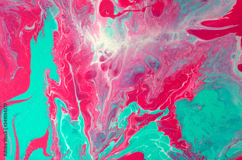 Marble art. Abstract, Acrylic Painting - Pink, Green