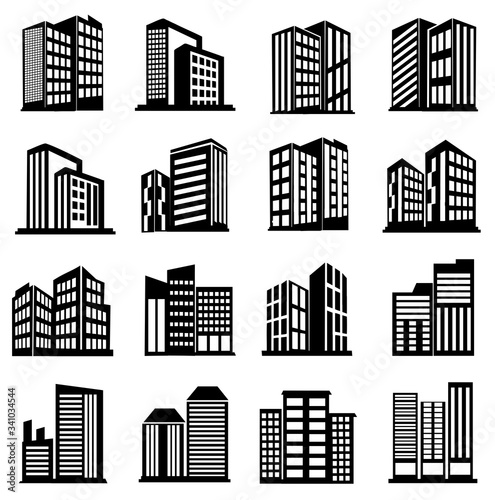 Building icon set vector  illustration symbol of building  black and white colour design  premium icon  ready to print and web  eps 10