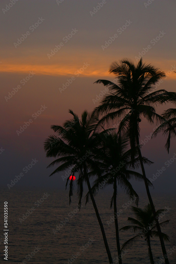 an Beautiful Landscape of Red balled Sun dawn set in Sri Lanka