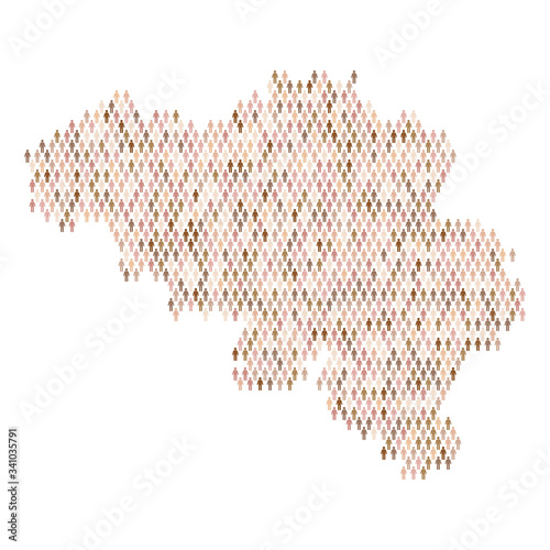 Belgium population infographic. Map made from stick figure people
