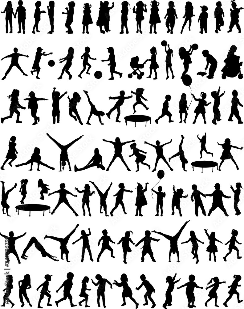 Collection of silhouettes of children .