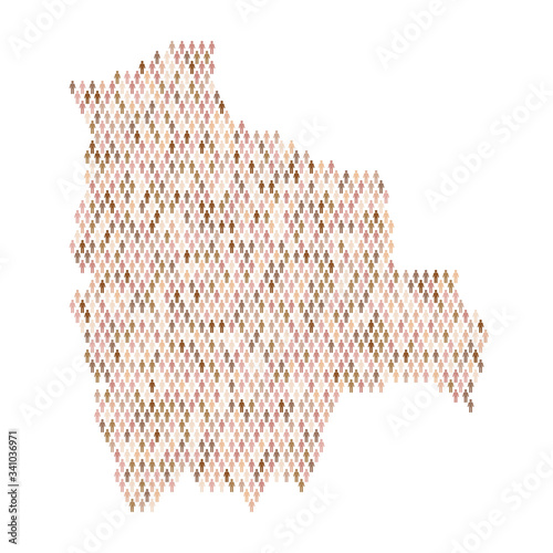 Bolivia population infographic. Map made from stick figure people