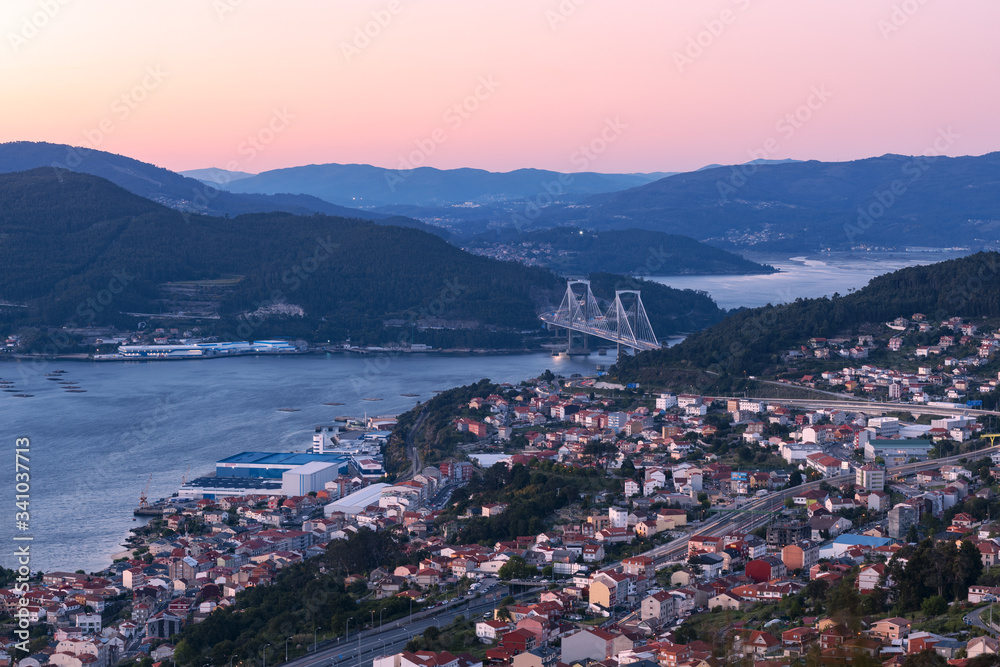 View of the Vigo estuary at sunset