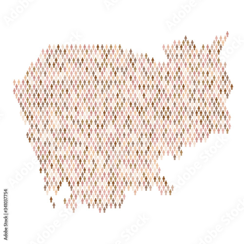 Cambodia population infographic. Map made from stick figure people