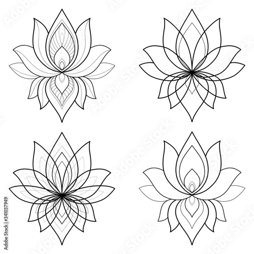 Fototapeta Naklejka Na Ścianę i Meble -  Set of four ethnic Mandala ornament isolated on white background. Henna tattoo design. Vector illustration