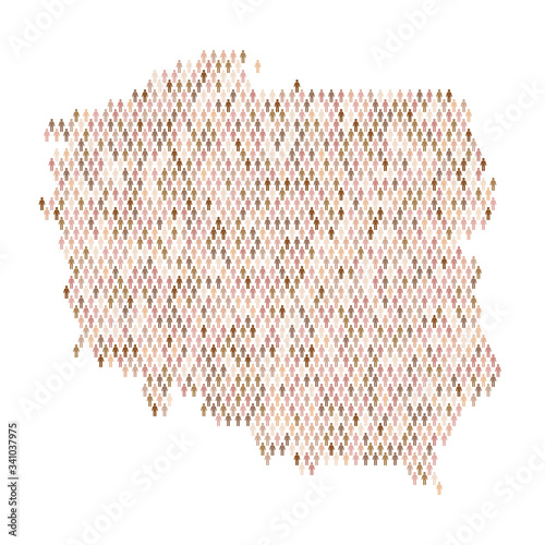 Poland population infographic. Map made from stick figure people