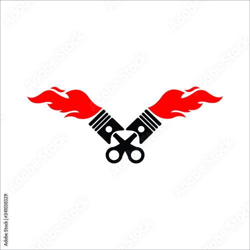 vector logo of a motor club with images of pistons and fire